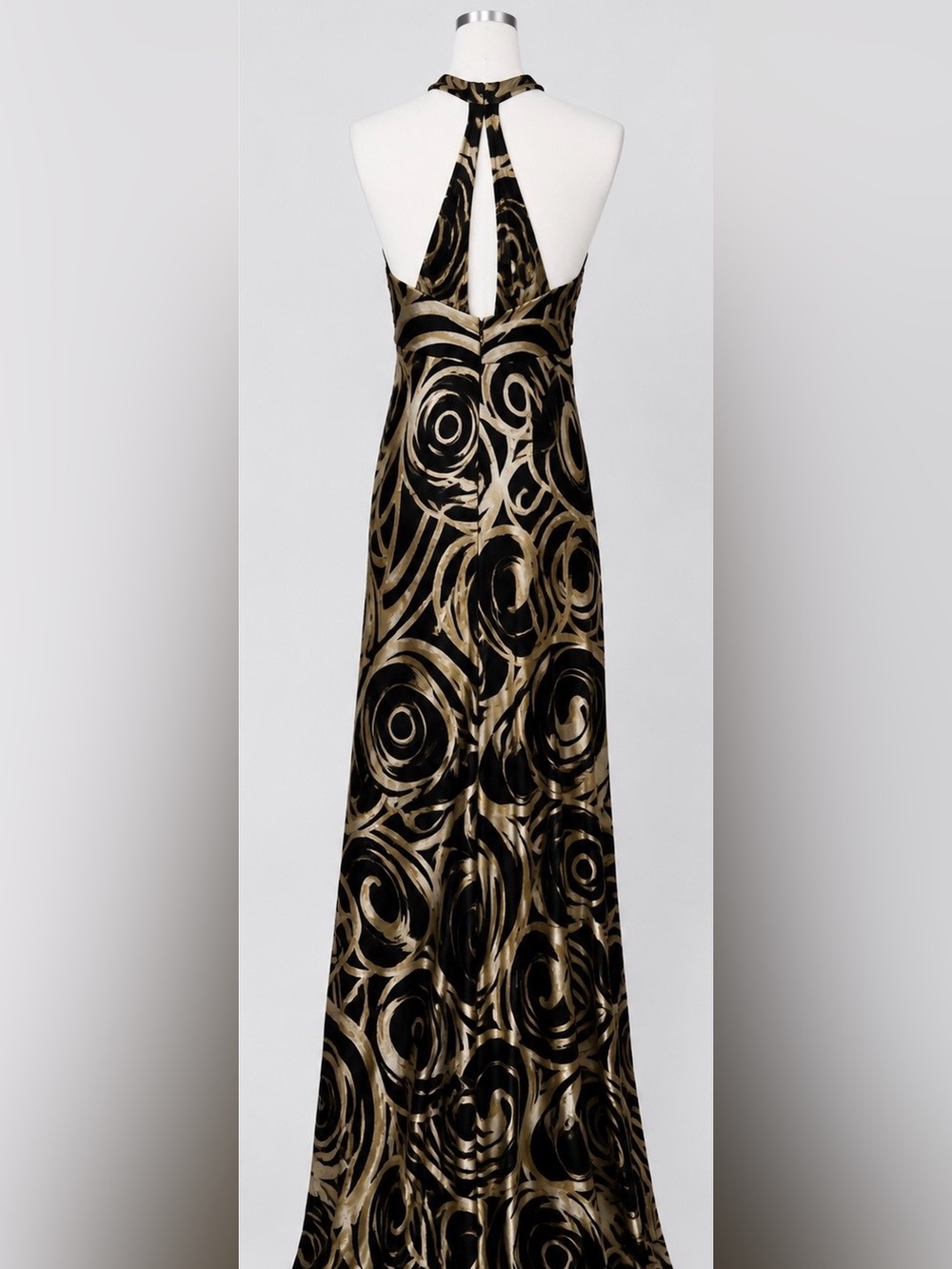 Vintage Cache Y2K Prom Black and Gold Halter Maxi Dress with Swirl Motif Size 2 - Picture 2 of 13